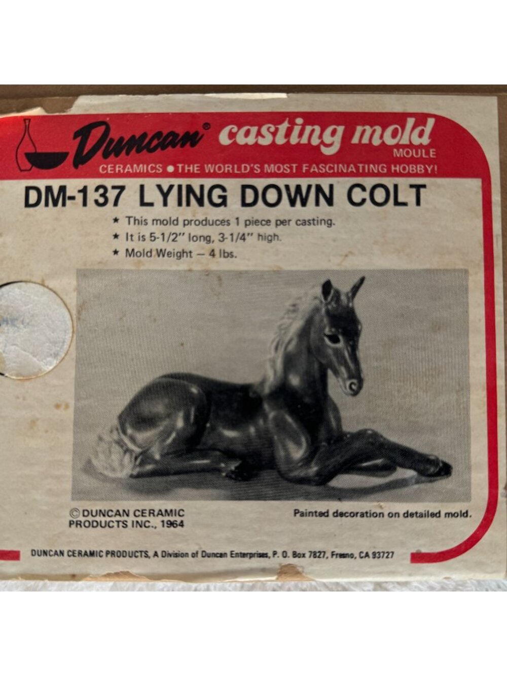 Vintage 1964 Duncan Ceramic Products Ceramic Slip Casting Mold DM-137 LYING DOWN